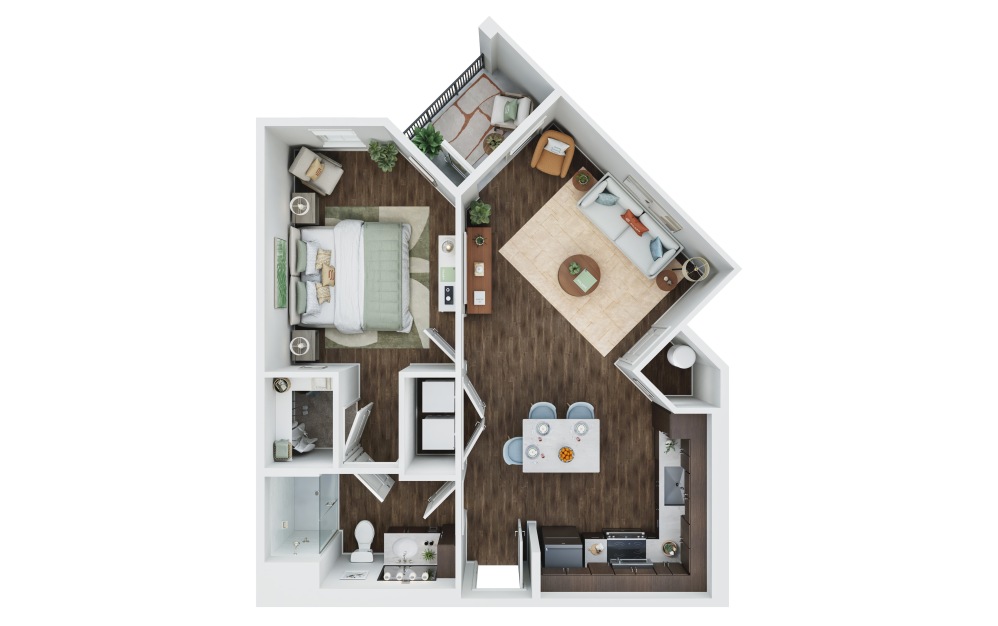 The Aria - 1 bedroom floorplan layout with 1 bathroom and 773 square feet