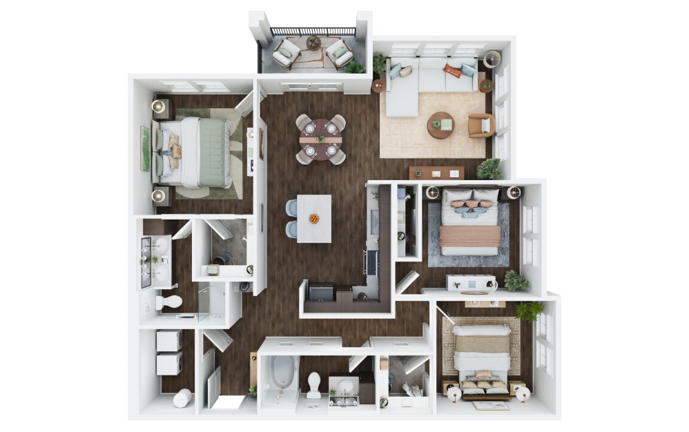 The Cypress - 3 bedroom floorplan layout with 2 bathrooms and 1341 square feet