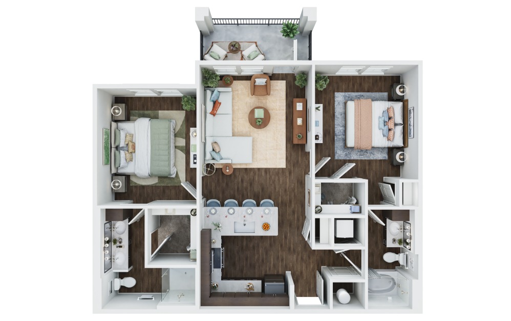 The Everly - 2 bedroom floorplan layout with 2 bathrooms and 1096 square feet