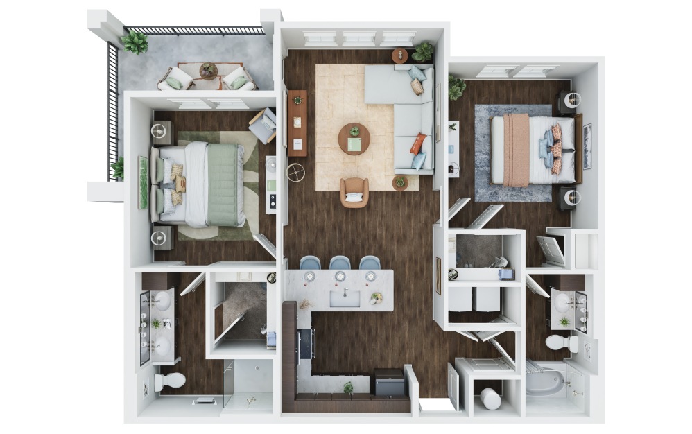 The Maren - 2 bedroom floorplan layout with 2 bathrooms and 1124 square feet
