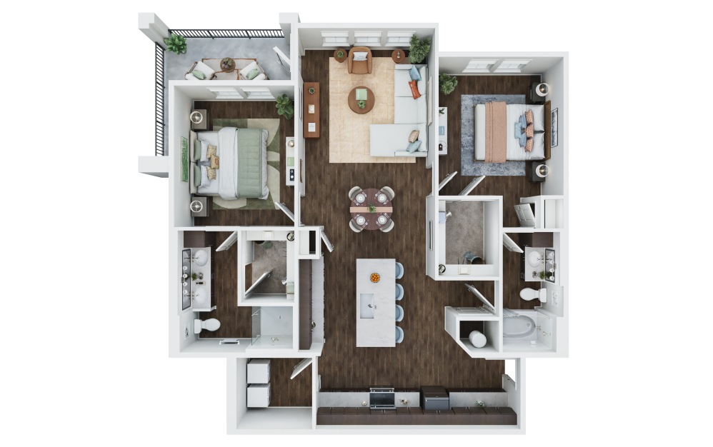 The Nola - 2 bedroom floorplan layout with 2 bathrooms and 1124 square feet