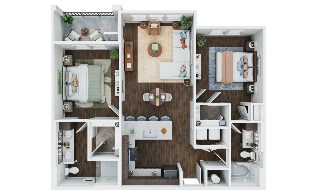 The Palmera - 2 bedroom floorplan layout with 2 bathrooms and 1124 square feet